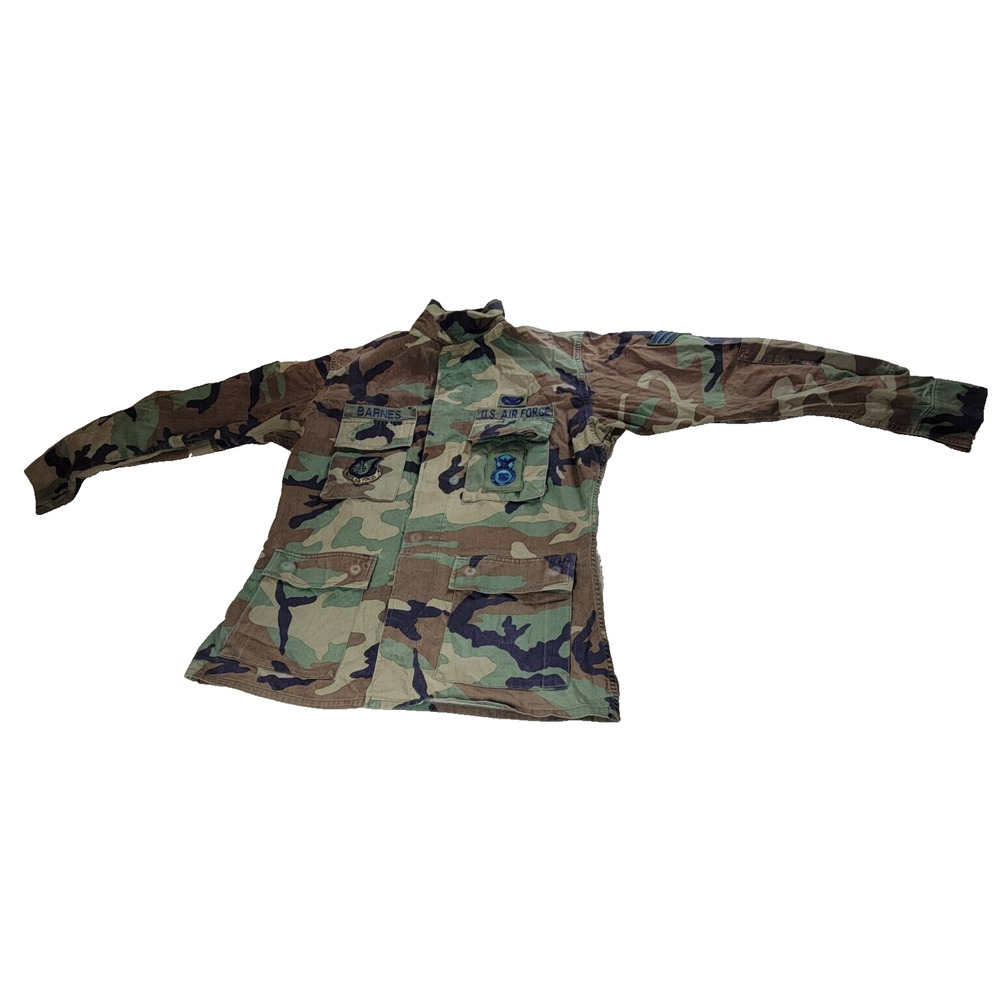 Vintage Military Shirt Top Mens Size Medium Camo Woodlands Collard Y2k Grunge